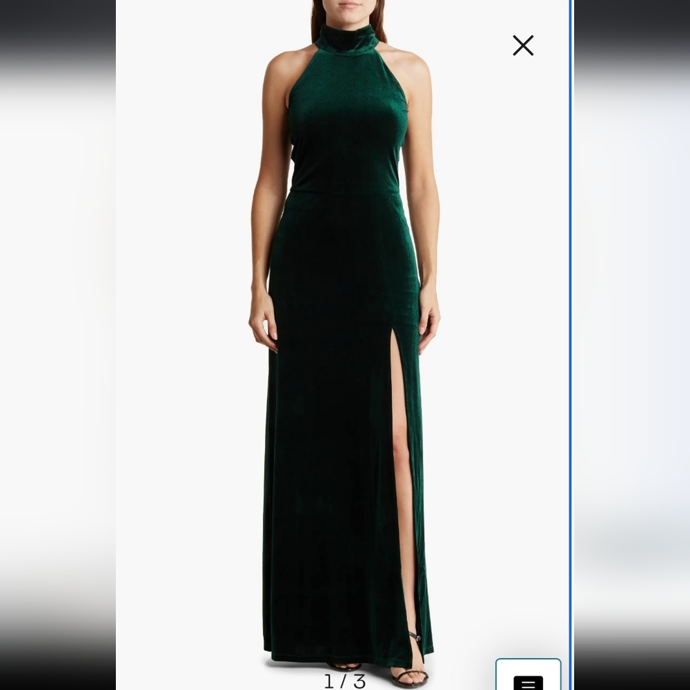 Emerald Mock Neck Sleeveless Velvet Maxi Dress